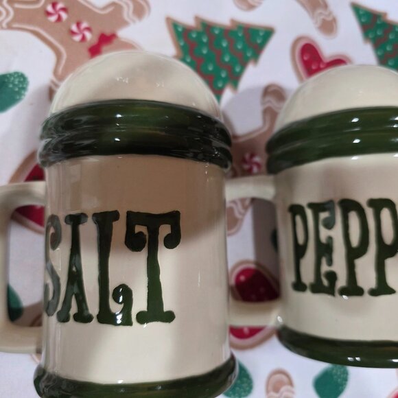 Mid Century Modern Green and Off White Salt & Pepper Shakers 5.5" - Picture 2 of 9